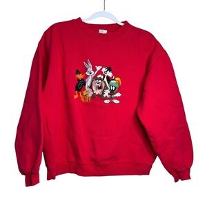 Vintage Looney Tunes Sweatshirt Mens Medium Red Warner Bros 1998 Made In USA